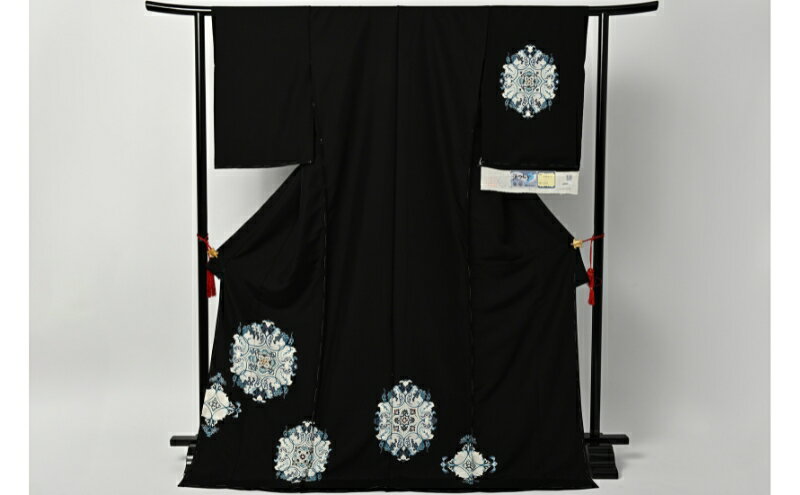 【ふるさと納税】訪問着　黒地　紬　華紋　未仕立て 篠原縫製　お届け：サイズのご連絡を頂いてから約3週間から4週間 サムネイル2