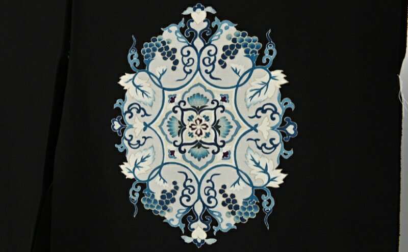 【ふるさと納税】訪問着　黒地　紬　華紋　未仕立て 篠原縫製　お届け：サイズのご連絡を頂いてから約3週間から4週間 サムネイル3