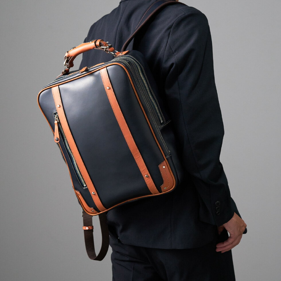 【ふるさと納税】豊岡産鞄 パトリック 縦型 ビジネスリュック No.5024 ネイビー・レッドブラウン・ブラック / ビジネスバッグ キャリーオンバッグ リュック 手持ち 2way メンズ レディース カバン 2室構造 持ち手調整 出張 通勤 鞄 バッグ サムネイル3