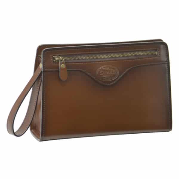 豊岡産鞄 SADDLE 牛革シャドー 三角ポーチ（01009-04）チョコ / 本革 メンズ ビジネスバッグ かばん セカンド クラッチバッグ