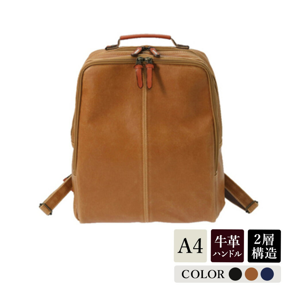 レトロリュック 【選べる3カラー ブラック・キャメル・ネイビー】(No.4990) / 木和田 リュック リュックサック 2層式 仕分け収納 白化合皮 ポケット ペットボトルホルダー 高級 かばん カバン バッグ 鞄 手作り メンズ レディース 日本製