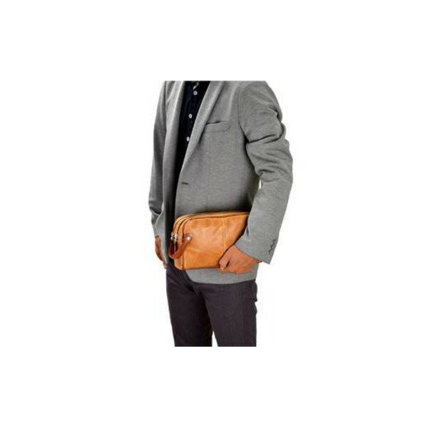 【ふるさと納税】Aハワード 天Wファスナー手付ポーチ（25815-10） キャメル / 豊岡産 豊岡製かばん バッグ サムネイル3