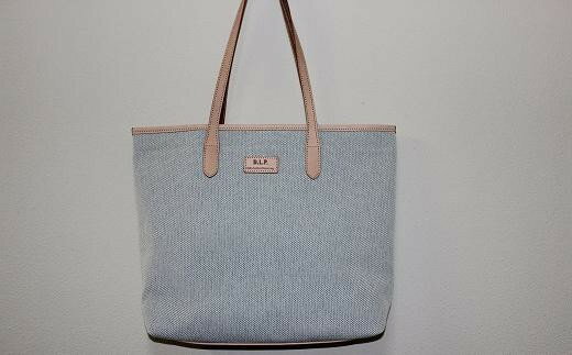 リフレッシングトートバック （ブルー） / かばん バッグ トート 先染め コットン 霜降り生地 天然素材 爽やか コンパクト 太番手 ヌメ皮