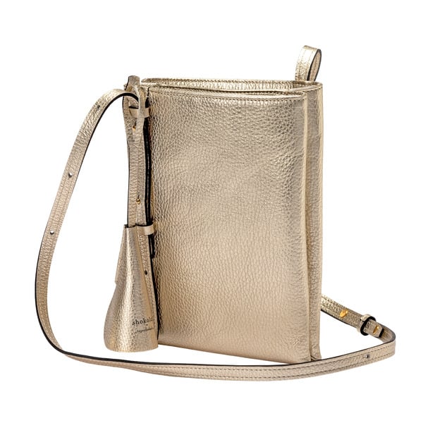 【ふるさと納税】豊岡鞄 Shokolatt ショルダーポーチ 2層式 大 ゴールド / 本革 ショルダーバッグ レディース 小さめ おしゃれ かばん カバン バッグ サムネイル2