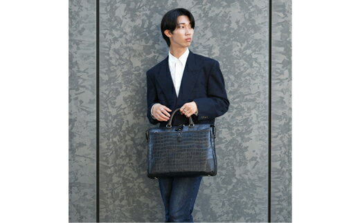 豊岡鞄 craftsmanshipクロコ型ブリーフ 197712 ミッドナイト / 木和田正昭商店 クロコダイル調 本革 ブリーフケース ビジネスバッグ メンズ ビジネスカジュアル カバン バッグ A4ファイル収納 手持ち ショルダーベルト付属 2way