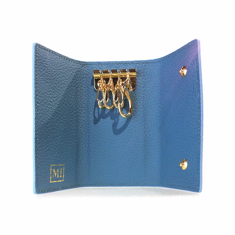 【ふるさと納税】豊岡財布 三つ折り キーケース ドイツ製高級皮革使用 ジーンブルー/ おしゃれ キーケース 鍵入れ メンズ レディース サムネイル2