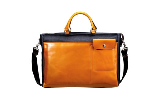 豊岡鞄 デニム×レザートート（5050） オレンジ かばん バッグ デニム レザー 小物ポケット付き ショルダーベルト付き