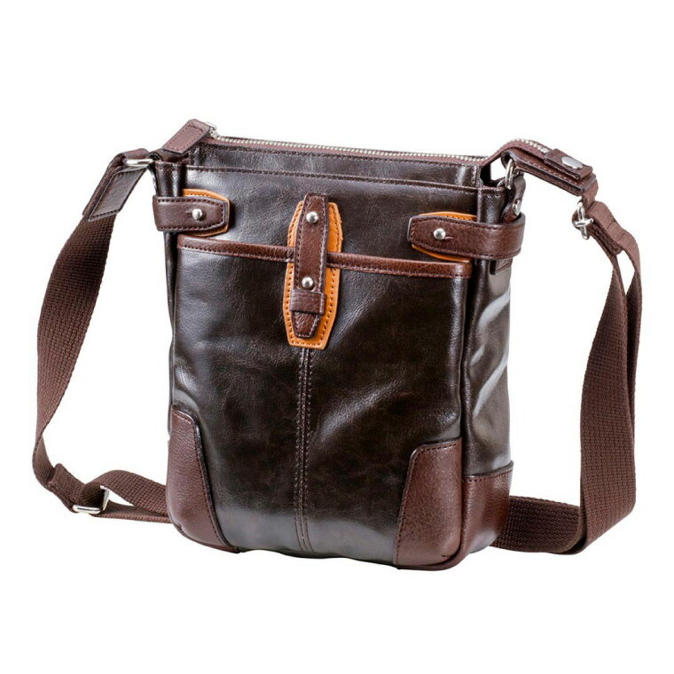 【ふるさと納税】豊岡鞄 帆布PU×レザーショルダーS（24-170）チョコ / 木和田正昭商店 メンズ ショルダーバッグ ポシェット カバン バッグ 軽量 サムネイル2