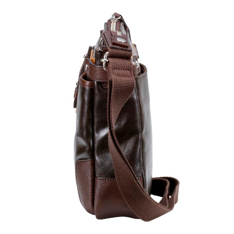 【ふるさと納税】豊岡鞄 帆布PU×レザーショルダーS（24-170）チョコ / 木和田正昭商店 メンズ ショルダーバッグ ポシェット カバン バッグ 軽量 サムネイル3