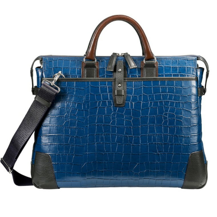 【ふるさと納税】豊岡鞄 craftsmanship クロコ型ブリーフ ブルー 197712 / 木和田正昭商店 クロコダイル調 本革 ブリーフケース ビジネスバッグ メンズ ビジネスカジュアル カバン バッグ A4ファイル収納 手持ち ショルダーベルト付属 2way サムネイル2