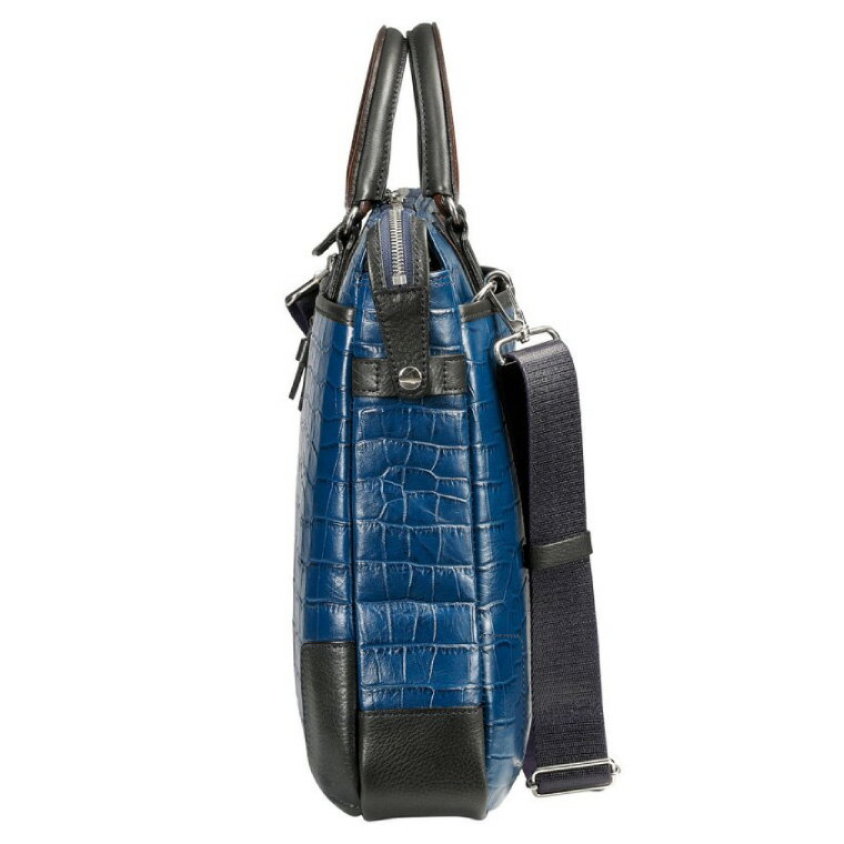 【ふるさと納税】豊岡鞄 craftsmanship クロコ型ブリーフ ブルー 197712 / 木和田正昭商店 クロコダイル調 本革 ブリーフケース ビジネスバッグ メンズ ビジネスカジュアル カバン バッグ A4ファイル収納 手持ち ショルダーベルト付属 2way サムネイル3