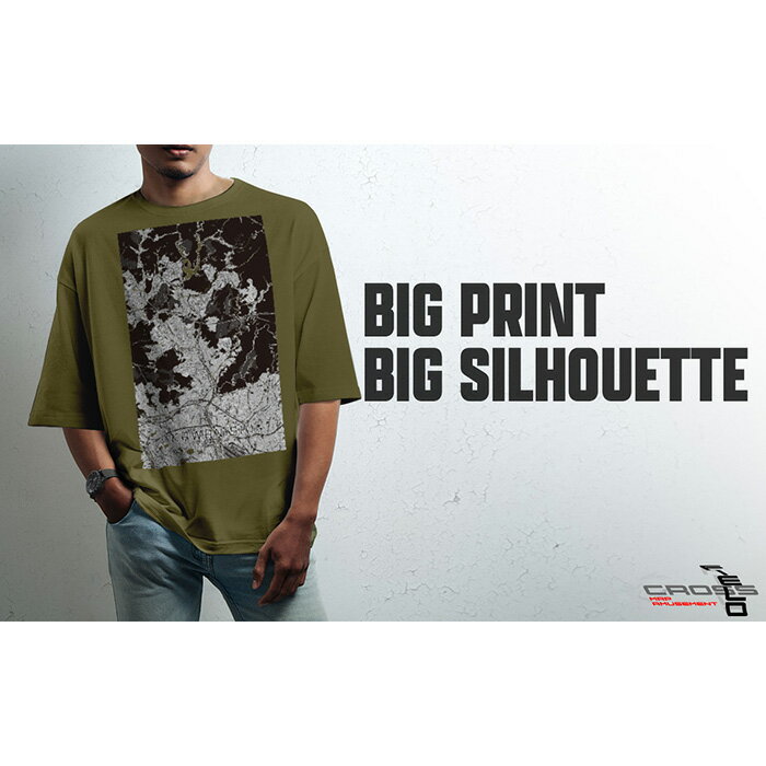 【川西】地図柄ビッグシルエットTシャツ（シティーグリーン）No.340 ／ Tシャツ シャツ アパレル 洋服 綿100％ オーバーサイズ レイヤード ドロップショルダー ユニセックス 受注生産 国内印刷 おしゃれ 送料無料 兵庫県