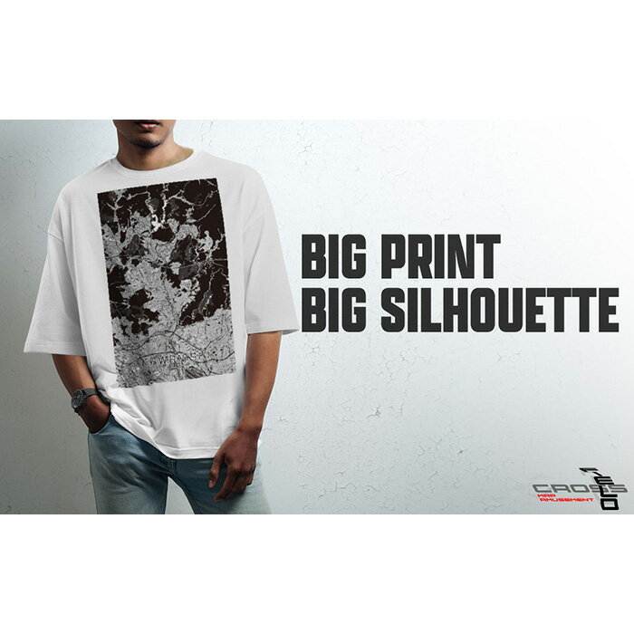 【川西】地図柄ビッグシルエットTシャツ（ホワイト）No.344 ／ Tシャツ シャツ アパレル 洋服 綿100％ オーバーサイズ レイヤード ドロップショルダー ユニセックス 受注生産 国内印刷 おしゃれ 送料無料 兵庫県