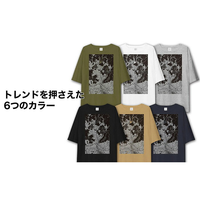 【ふるさと納税】【川西】地図柄ビッグシルエットTシャツ（ホワイト）No.344 ／ Tシャツ シャツ アパレル 洋服 綿100％ オーバーサイズ レイヤード ドロップショルダー ユニセックス 受注生産 国内印刷 おしゃれ 送料無料 兵庫県 サムネイル3