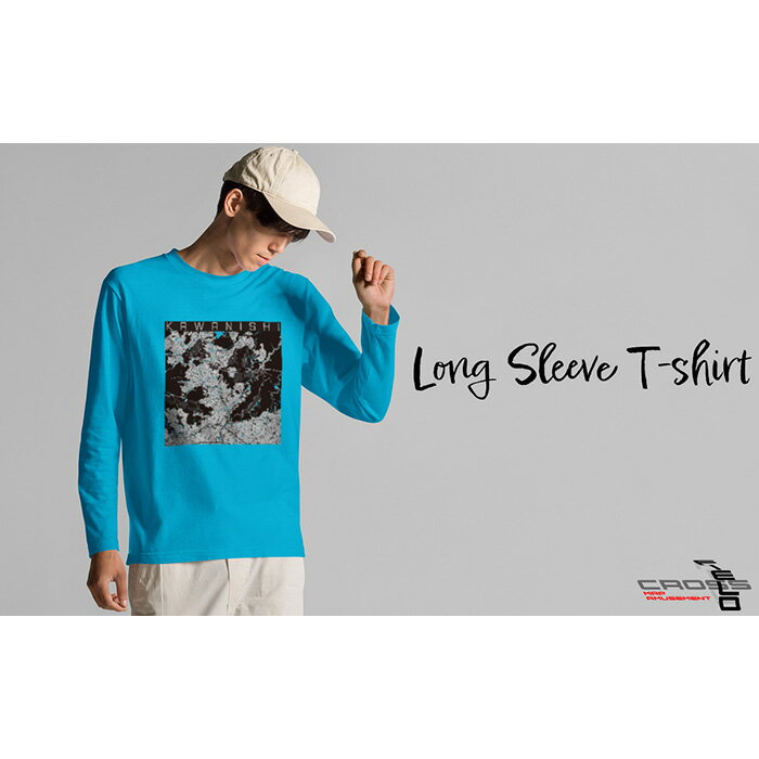 【川西】地図柄ロングスリーブTシャツ（ターコイズ） No.345 ／ Tシャツ シャツ アパレル 洋服 綿100％ 長袖 モノトーン レイヤード 丸胴仕様仕立て 受注生産 国内印刷 おしゃれ 送料無料 兵庫県