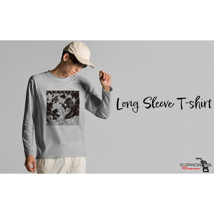 【川西】地図柄ロングスリーブTシャツ（ヘザーグレー） No.348／ Tシャツ シャツ アパレル 洋服 綿80％ 長袖 モノトーン レイヤード 丸胴仕様仕立て 受注生産 国内印刷 おしゃれ 送料無料 兵庫県