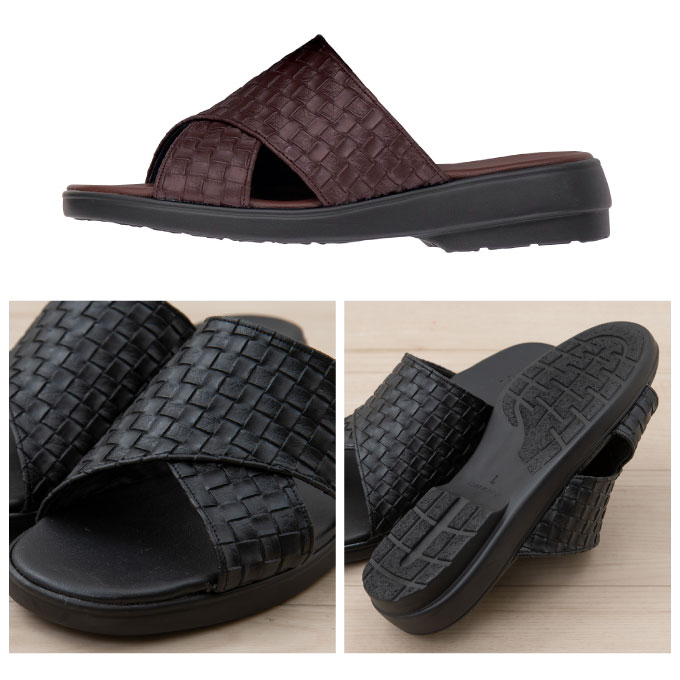 【ふるさと納税】M+home クロワゼ 紳士用外履きサンダル Mサイズ ファッション 靴 シューズ スリッパ 日用品 モダン お庭 ベランダ 型押し レザー クロス 通気性 安定感 サムネイル3