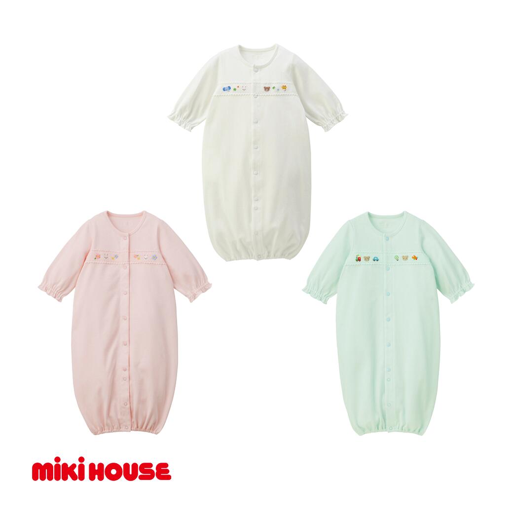 ミキハウス どうぶつ刺繍ツーウェイオール 全3色 （40-2689-689） AS43EH2 / ミキハウス mikihouse 子供服 子ども服 ツーウェイオール 白 ピンク ブルー 上品 柔らかい 丈夫 長持ち 綿100％ シンプル ギフト お祝い プレゼント ベビー 国産 日本製 安心 安全
