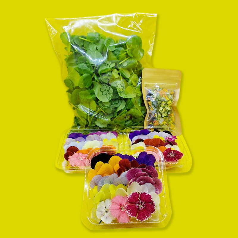 【Cセット】エディブルフラワー(生花20輪)3パック サラダクレソン(80g) エディブルフラワー(ドライ2g) 食用花 食べられる花 生け花 誕生日 プレゼント 飾り付け 食用 お菓子【配達不可：離島】