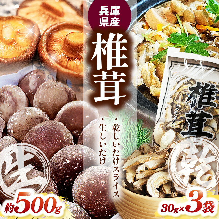 兵庫県産 生椎茸 「しいたけ小町」 約500gと 乾しいたけ（ スライス ）3袋 の セット | しいたけ シイタケ 椎茸 きのこ キノコ 茸 乾燥 スライス 兵庫県 上郡町