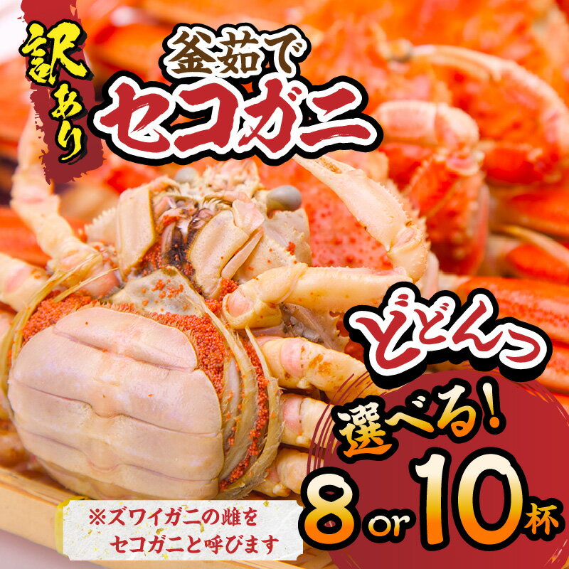 【ふるさと納税】【先行予約】訳あり セコガニ【選べる容量　8匹・10匹】【11月中旬以降】冷凍 内子 外子 釜茹で 冷凍 産地直送 香美町 カニ 松葉ガニ せいこがに メスガニ 親ガニ コッペガニ 日本海フーズ 規格外 欠足 傷 足折れ 汚れなど 送料無料 18000円 20000円 サムネイル2