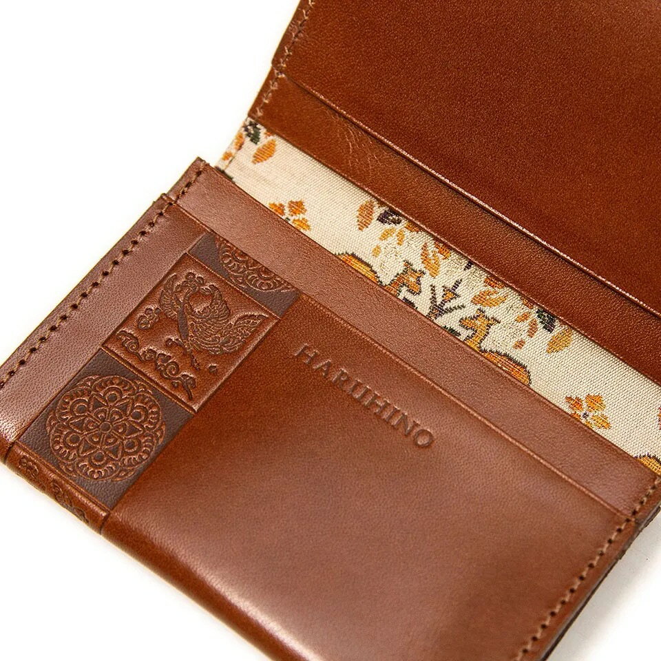 【ふるさと納税】カードケース 本革 名刺入れ 〈HARUHINO〉レザー ヌメ革 一枚革 選べる5色 おしゃれ シンプル レディース メンズ プレゼント ギフト 正倉院文様 西陣織 正倉院文様本革名刺入れ 文様2 ハルヒノ 奈良県 奈良市 奈良 なら 33-003 サムネイル2