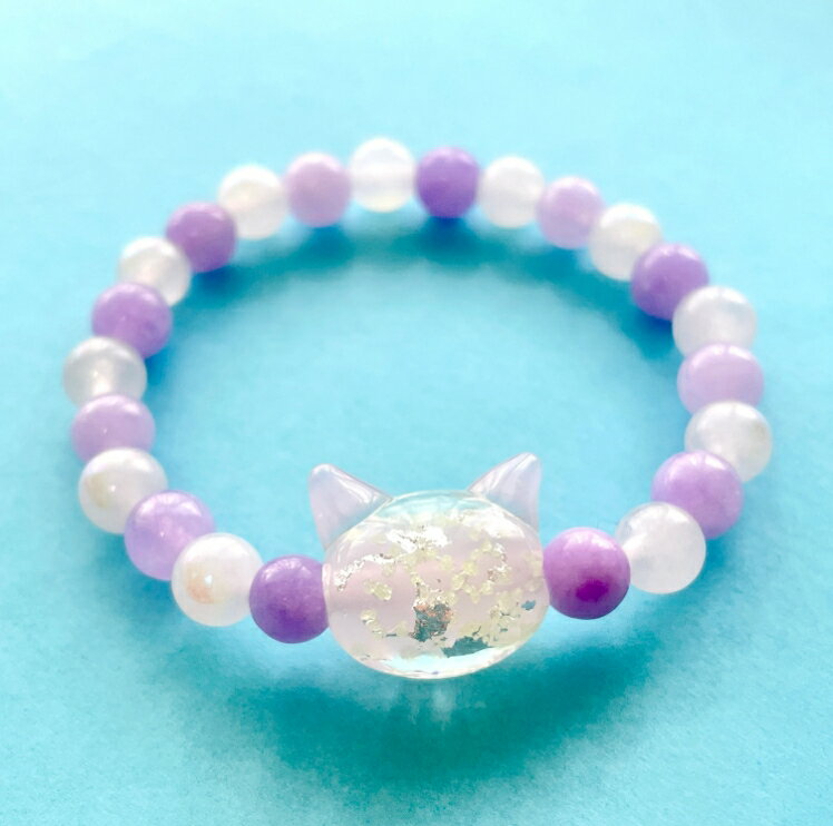 光る猫玉とアメジストのブレスレット（キッズサイズ）ジュエリー春日 奈良県 奈良市 なら 10-208