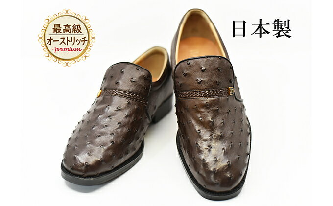 【ふるさと納税】オーストリッチ革 ビジネスシューズ 革靴 本革 紳士靴 プレーン 4E ワイド No.1265 ブラウン　【雑貨・日用品・ビジネスシューズ・本革・シューズ・靴】 サムネイル2