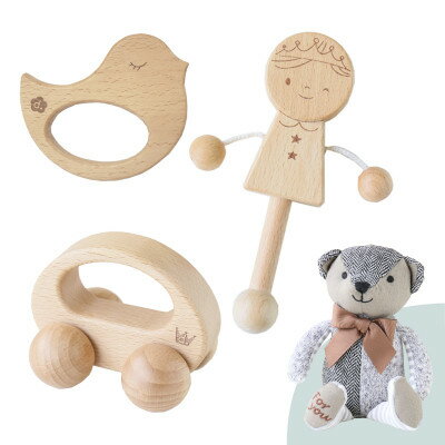 【ふるさと納税】木製おもちゃのだいわのはじめてクマさんセット(Baby用おもちゃ5点・クマさん・手提げバッグ)【1397702】 サムネイル3