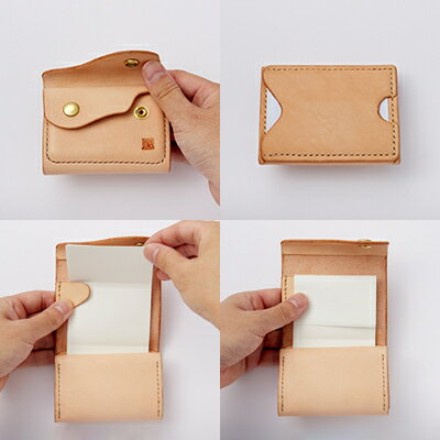 【ふるさと納税】【ちっこくても使い易いミニ財布no.7】右利き用生成り手縫い　フロント2分割　使うほどに飴色に…【1419611】 サムネイル2