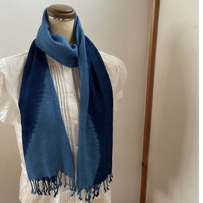 藍染めストール　yamanobe(2)　約36cm×155cm フリンジあり【1528680】