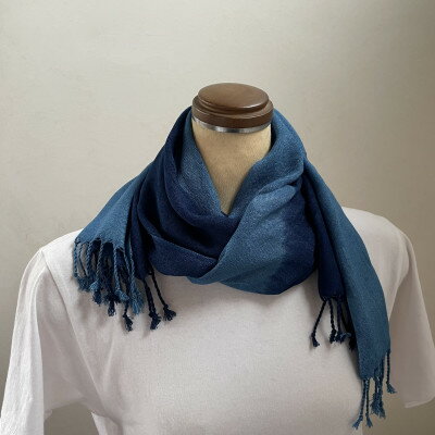 【ふるさと納税】藍染めストール　yamanobe(2)　約36cm×155cm フリンジあり【1528680】 サムネイル2