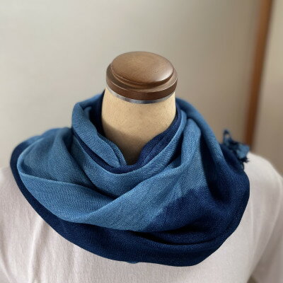 【ふるさと納税】藍染めストール　yamanobe(2)　約36cm×155cm フリンジあり【1528680】 サムネイル3