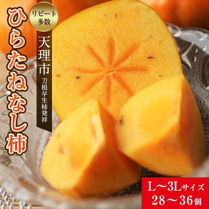 【R8年10月以降発送】刀根早生柿発祥の地・天理市のひらたねなし柿(L～3Lサイズ、28～36個)_ 柿 かき 種なし柿 フルーツ くだもの 果物 人気 おすすめ 送料無料 贈答 ギフト プレゼント 刀根 早生柿 奈良県 天理市 【配送不可地域：離島】【1070571】