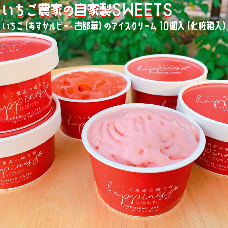 いちご農家の自家製SWEETS いちご（あすかルビー・古都華）のアイスクリーム 10個入（化粧箱入）〇