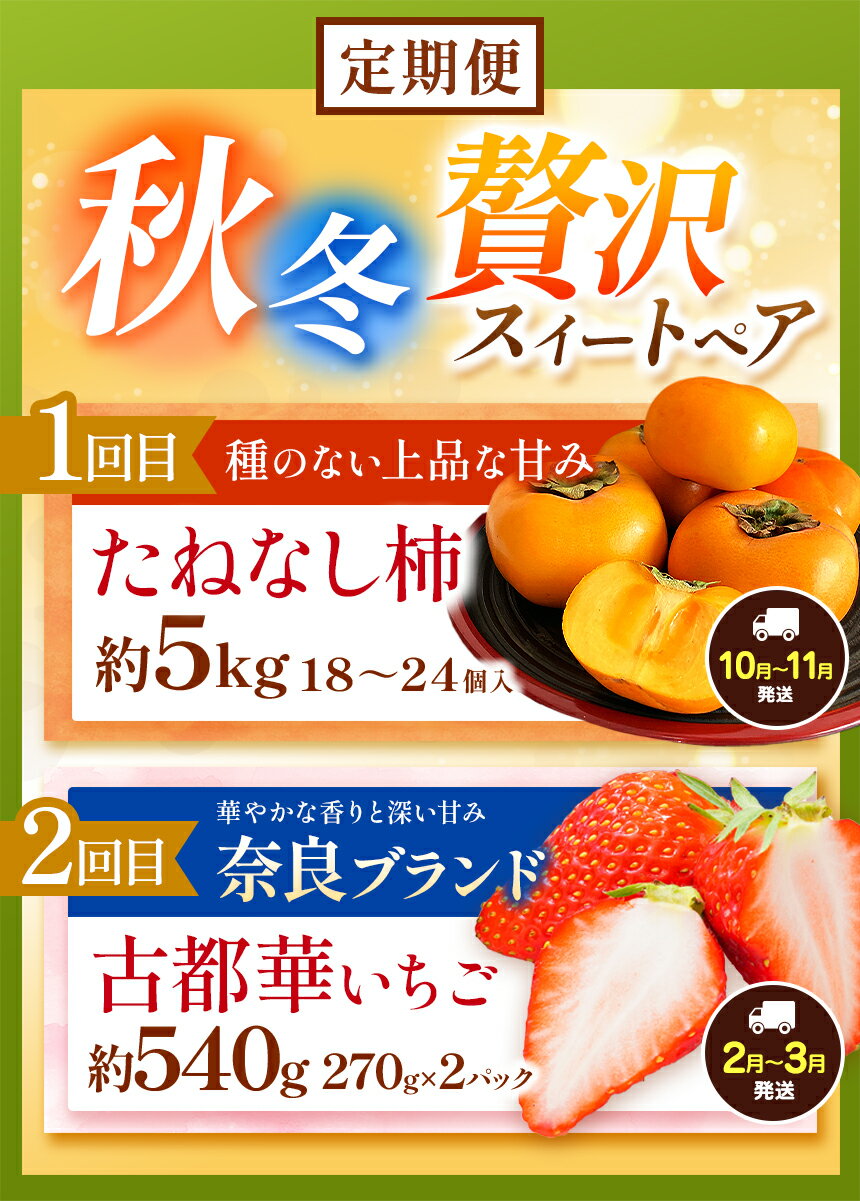 【ふるさと納税】 たねなし 柿 約 3.5kg ～約 7kg【 定期便 】も選べる！ たねなし柿 ＆ 古都華 いちご | フルーツ 果物 くだもの 柿 かき カキ たねなし 種無し 種なし 奈良県 五條市 五條の柿 西岡農園 - 画像3