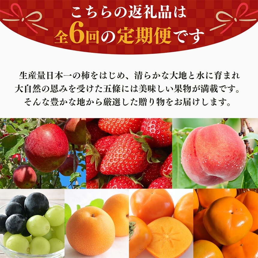【ふるさと納税】 【 定期便 6 回 】 フルーツ の 都 五條市 を 代表 する 果物 定期便 ～ 季節 の 果物 ～ 6回 定期便 | 定期便 くだもの りんご 林檎 たねなし かき 種無し 富有柿 梨 桃 もも なし 葡萄 ぶどう 柿 生産量 日本一 いちご 苺 古都華 奈良県 五條市 90,000円 サムネイル2