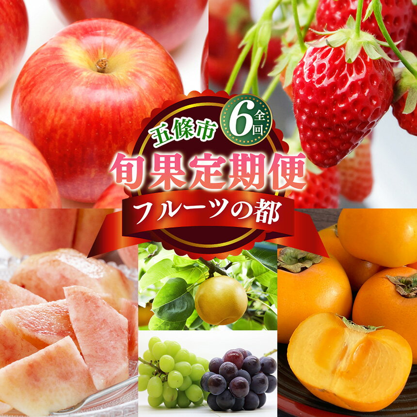 【 定期便 6 回 】 フルーツ の 都 五條市 を 代表 する 果物 定期便 ～ 季節 の 果物 ～ 6回 定期便 | 定期便 くだもの りんご 林檎 たねなし かき 種無し 富有柿 梨 桃 もも なし 葡萄 ぶどう 柿 生産量 日本一 いちご 苺 古都華 奈良県 五條市 90,000円