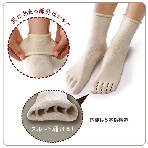 【ふるさと納税】絹のおもてなし　肌側シルク　ひみつの5本指ソックス／靴下　高級シルク　レディース　婦人　美肌ケア　美容　保湿　肌に優しい サムネイル3