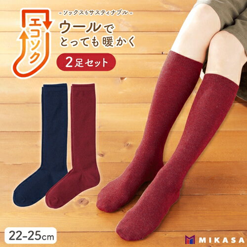 エコソク ハイソックス 2足組 （こっくりカラー） レディース ／ 靴下 ソックス ウール 暖かい 奈良県 葛城市