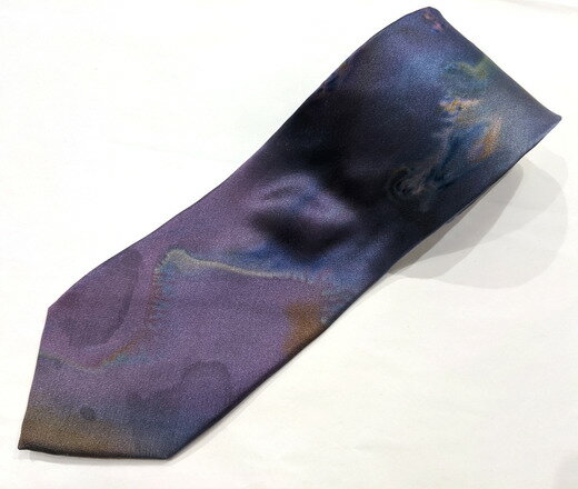 墨流し染 シルクネクタイ（紫） ／ 染美堂 絹 サテン織 奈良県 葛城市