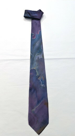 【ふるさと納税】 墨流し染 シルクネクタイ（紫） ／ 染美堂 絹 サテン織 奈良県 葛城市 サムネイル2