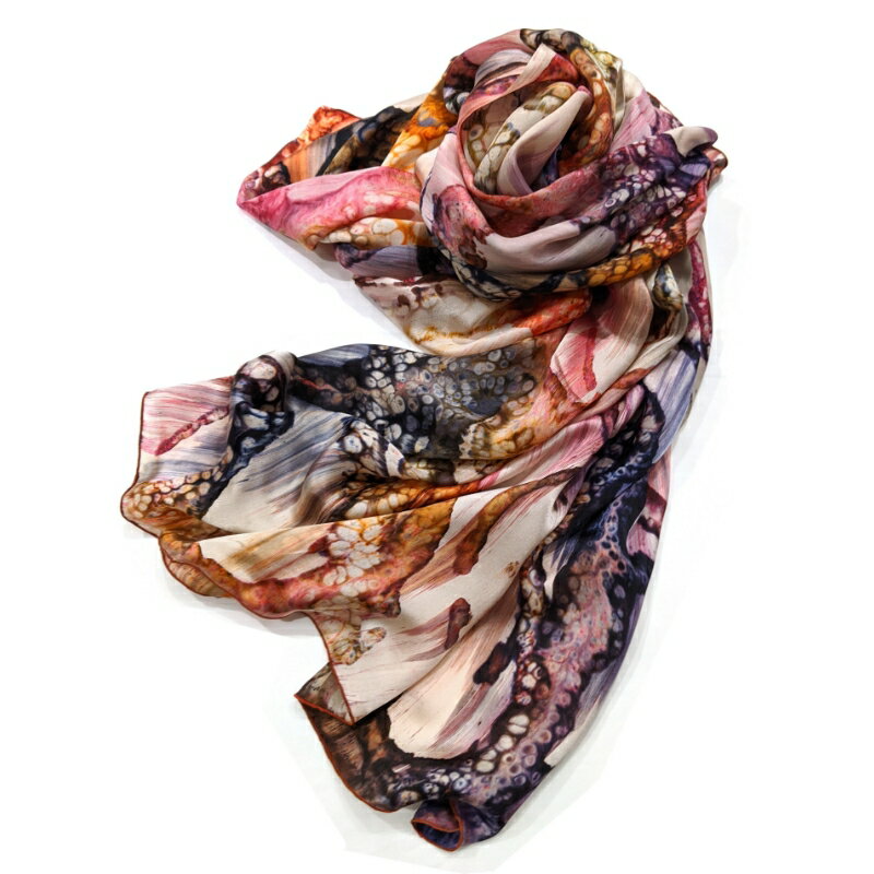 【ふるさと納税】【限定1点物】 墨流し染 シルク ロングストール (モダン泡柄) ／ 染美堂 絹 サテン織 超大判 ストール 奈良県 葛城市 サムネイル2