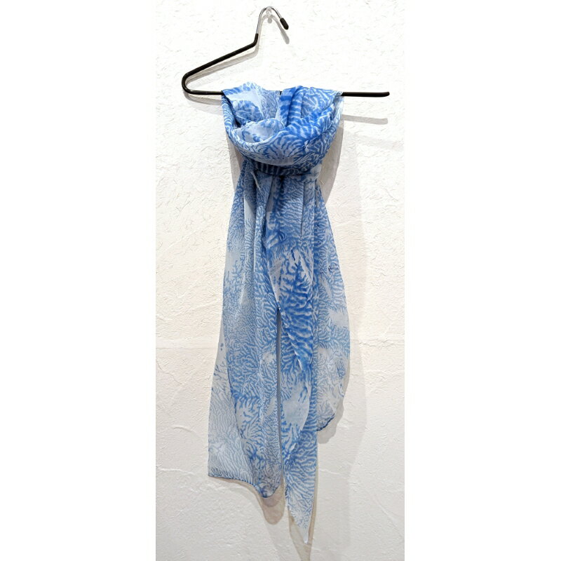 【ふるさと納税】 墨流し染 シルク ロングストール (青珊瑚柄) ／ 染美堂 一点物 絹 シルク 大判 現代風 アート インテリア シフォン織 上品 奈良県 葛城市 サムネイル2