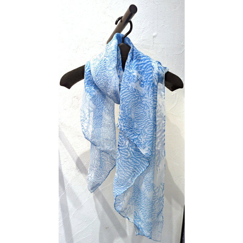 【ふるさと納税】 墨流し染 シルク ロングストール (青珊瑚柄) ／ 染美堂 一点物 絹 シルク 大判 現代風 アート インテリア シフォン織 上品 奈良県 葛城市 サムネイル3