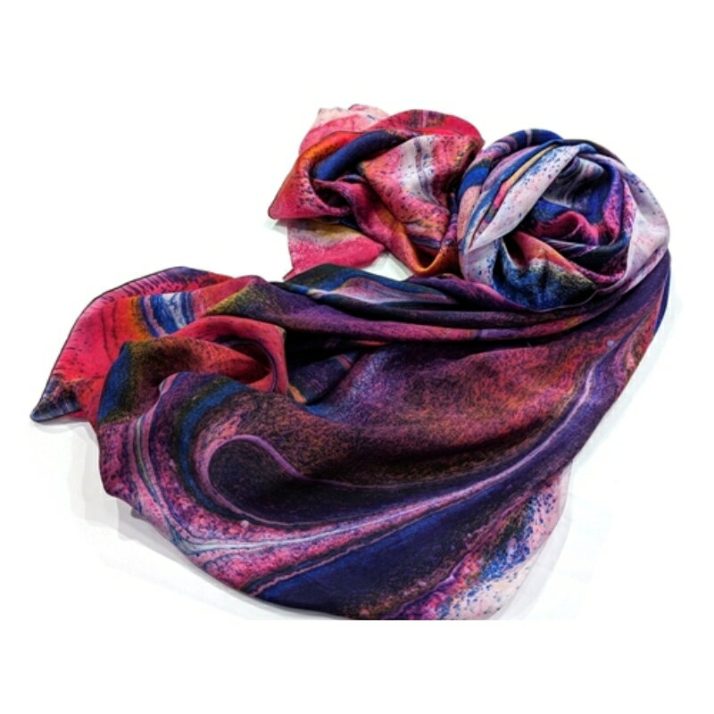 【ふるさと納税】 墨流し染 シルク ロングストール (マーブル模様) ／ 染美堂 一点物 絹 ストール 大判 現代風 アート サテン織 贈り物 上品 奈良県 葛城市 サムネイル3