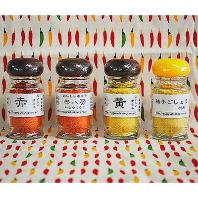 坂本農園　おいしい唐辛子　味くらべ　粉末　柚子　胡椒　4点セット／万葉　有機肥料　ゆず　こしょう　からし　キャンプ　奈良県　宇陀市