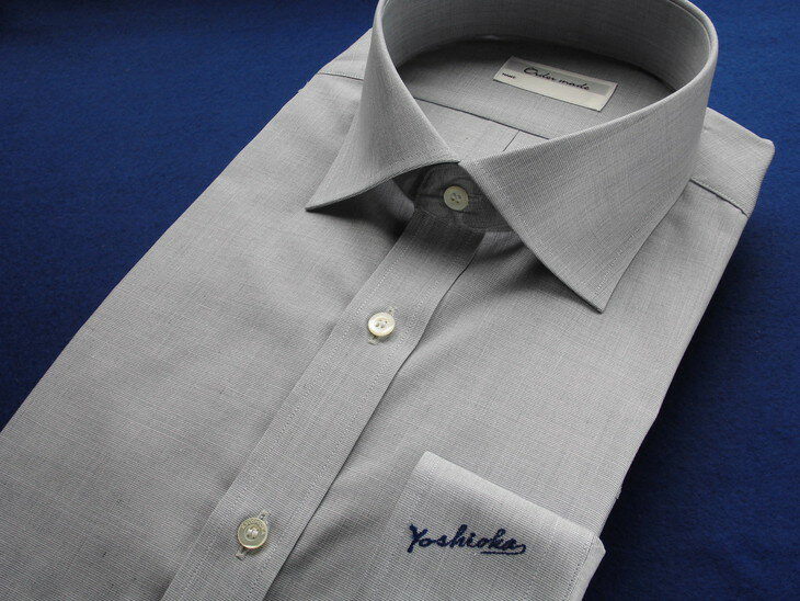 オーダーワイシャツ-「オリジナルネーム入り」川西町産貝ボタンを使用- 【生地：ノーアイロン】 ※オーダーシート受付後2か月程度で発送予定 ※着日指定不可