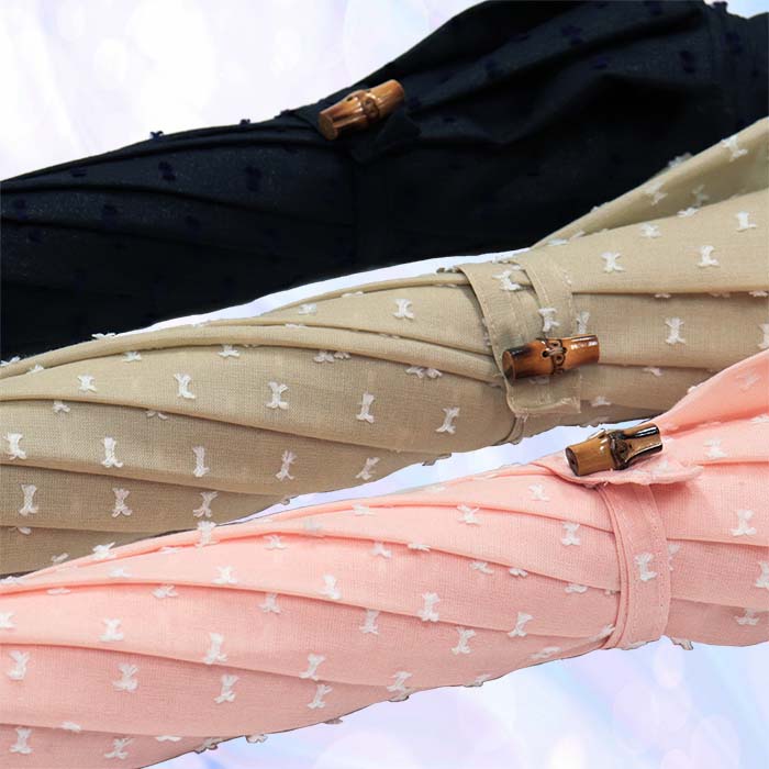 【ふるさと納税】レディース晴雨兼用傘 長傘 ショートタイプ 531801 綿カットジャガード ドット柄 手開き 日本製 ブラック ／ まちづくり観光振興機構 UV防止加工 紫外線対策 軽量 奈良県 田原本町 サムネイル2