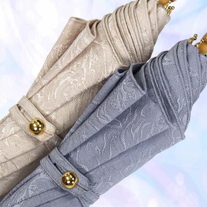 【ふるさと納税】レディース晴雨兼用傘 長傘 532001 ポリエステル高級ジャガード ローズ柄 手開き 日本製 ライトベージュ ／ まちづくり観光振興機構 紫外線対策 和装 洋装 高級感 奈良県 田原本町 サムネイル2